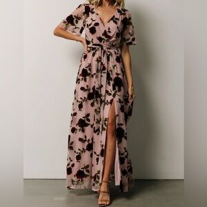 BalticBorn: Parisian Velvet Maxi Dress | Blush Rose Floral - XL